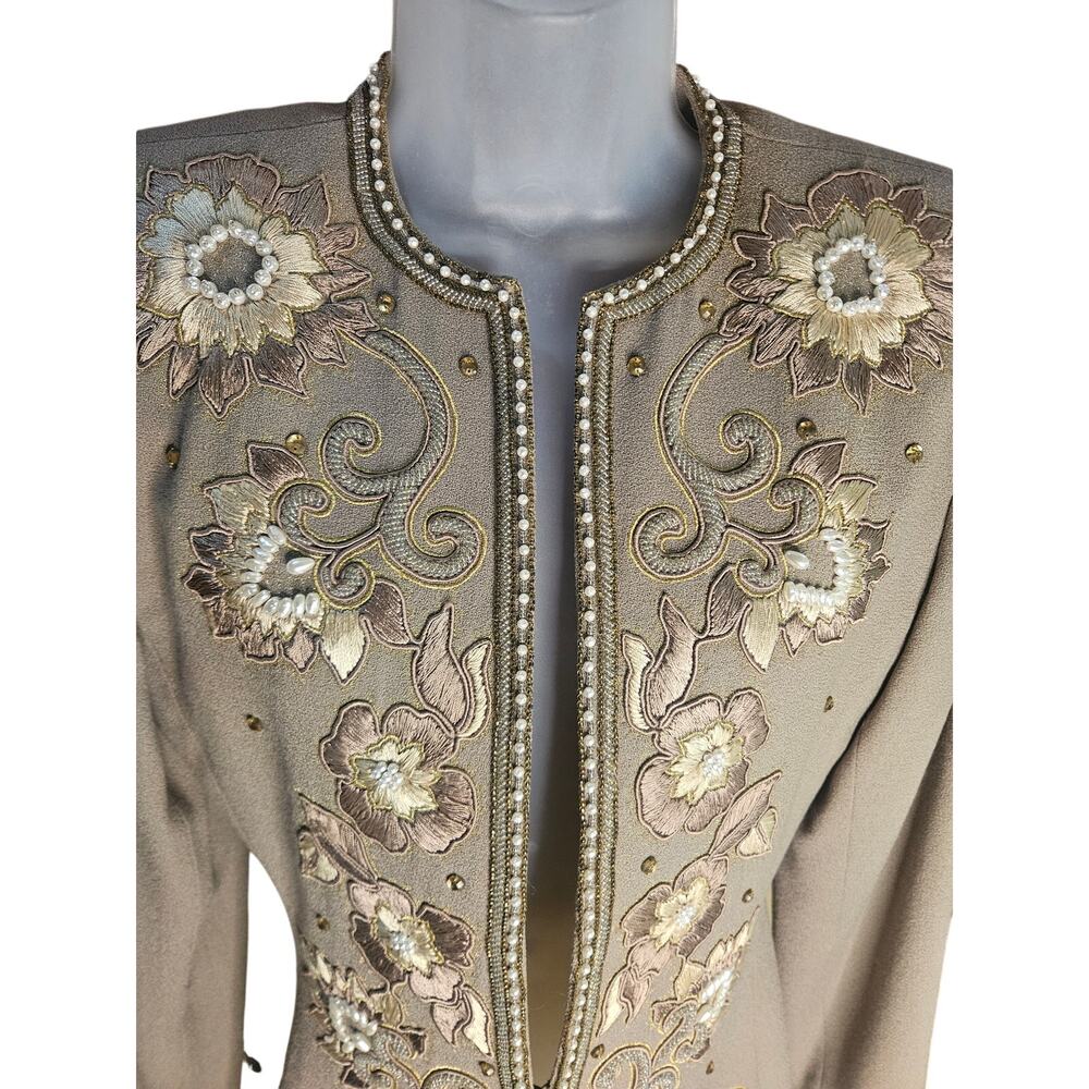 Nolan Miller Taupe Blush Beaded Jacket Sz 6 Embroidered Lined Vintage - Picture 3 of 11
